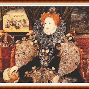 Queen Elizabeth 1st Armada - PDF digital cross stitch pattern DMC Key 50 colours 17 1/4&quot;x14 1/2&quot; on 14ct Tudor History Royalty Monarch