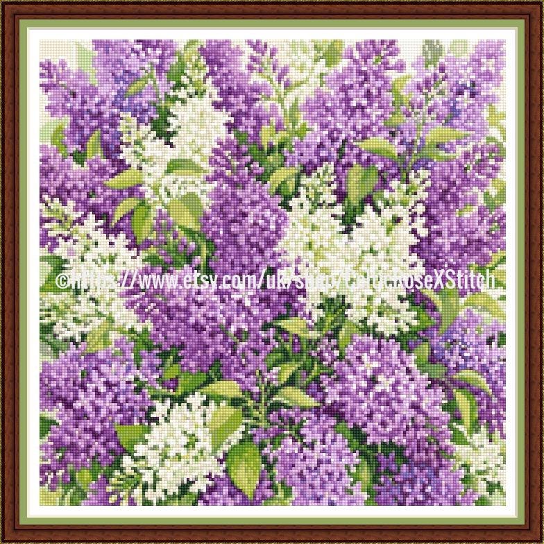 Lilac Flash Card.pdf Lilac Flowers - PDF Digital Printable Cross Stitch Embroidery Pattern ...