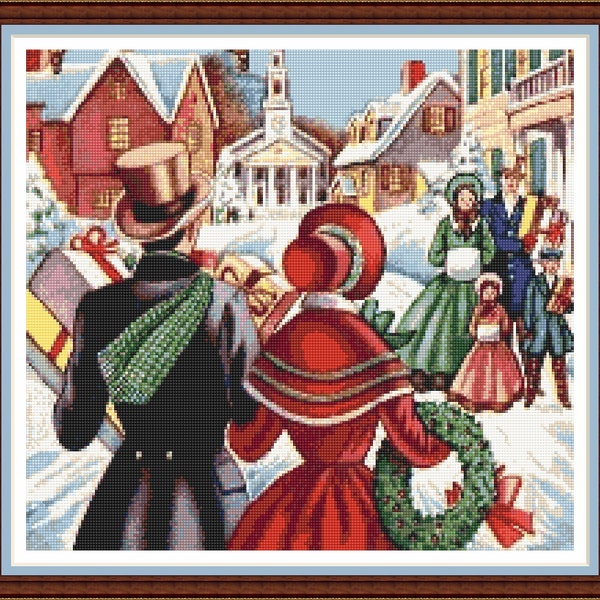 Victorian Christmas - PDF digital cross stitch pattern DMC Key 65 colours-14 1/2"x13" on 14ct aida Pattern Keeper or print at home