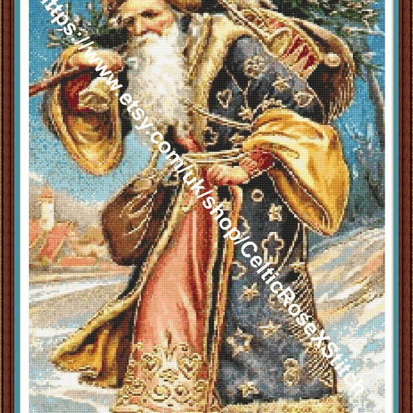 Victorian Santa 2 - PDF digital cross stitch pattern DMC key 85 colours 14 1/2"x22 3/4" Pattern Keeper or print at home Father Christmas