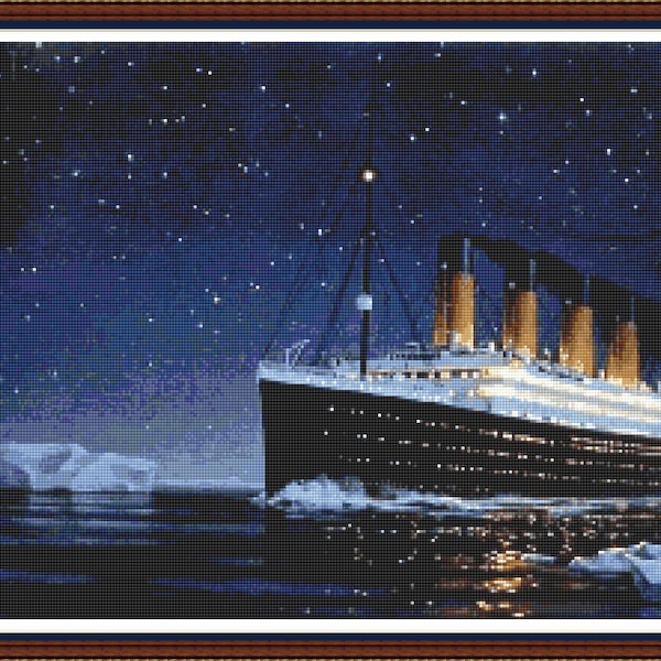 Titanic - PDF Grille numérique au point de croix White Star Line Ship DMC Key 75 couleurs 21 1/2" x 14" sur aida 14 carats Pattern Keeper comp.