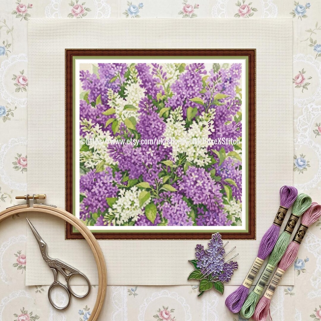 Lilac Flash Card.pdf Lilac Flowers - PDF Digital Printable Cross Stitch Embroidery Pattern ...