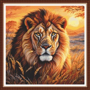 König der Löwen - PDF digitales Kreuzstich Stickmuster DMC Key 45 Farben 14"x14" auf 14ct Stickmuster)