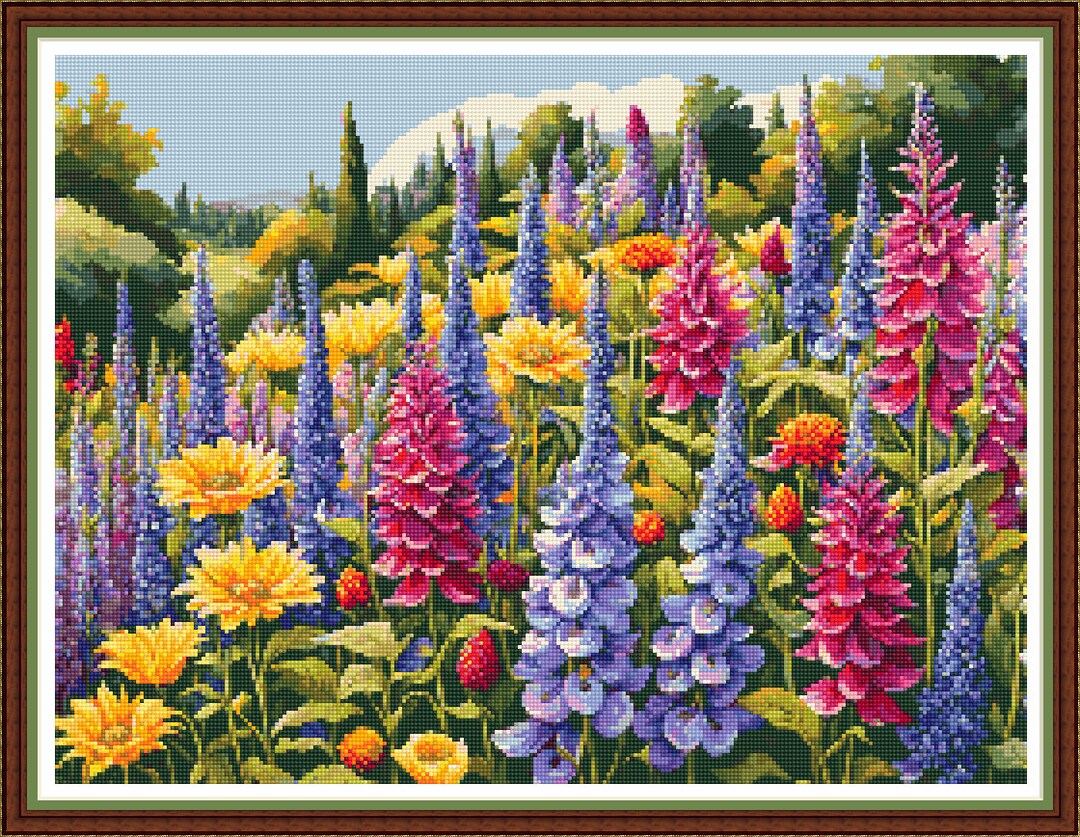 Foxglove Meadow PDF Digital Cross Stitch Pattern DMC Key 65 Colours ...