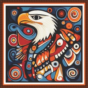 Adler Tribal - PDF digitales Kreuzstichmuster DMC Key 46 Farben 14 "x14" auf 14ct Stickmuster Ganzes Kreuz nur Vogel Indigenous