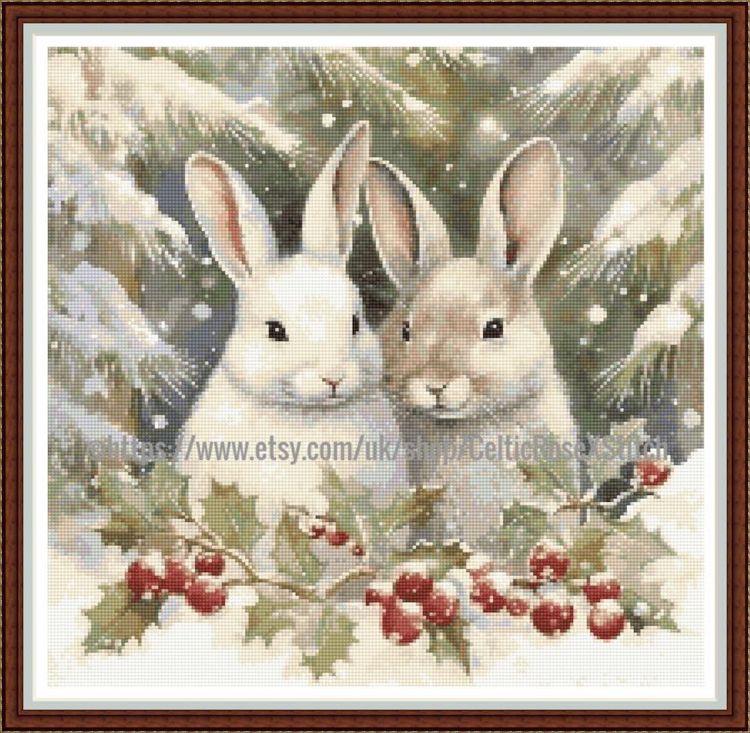 Snow Bunnies - PDF Printable Cross Stitch Pattern 54 DMC Colors 36cms ...