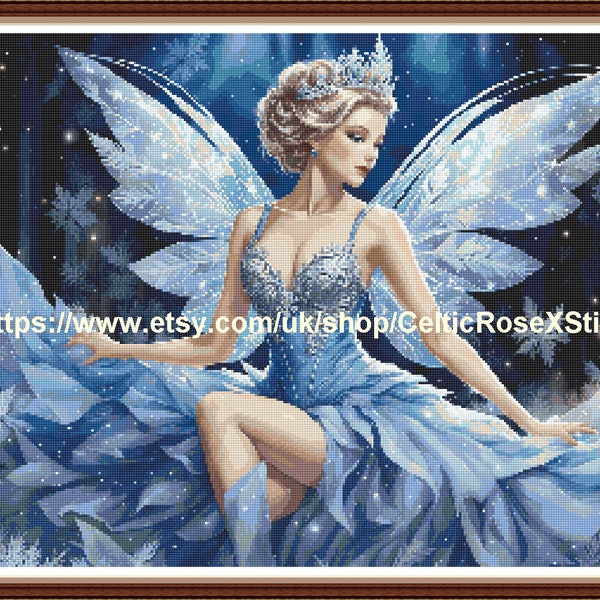 Starlight Frost Fairy - PDF digital cross stitch pattern DMC Key 77 colours 21 1/2"x16 1/4" on 14ct Pattern Keeper app or print at home