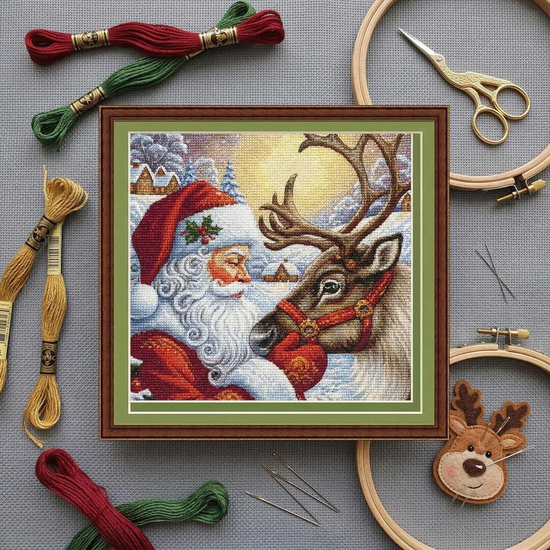 Santa and Reindeer Christmas Cross Stitch Pattern – Winter Scene ...