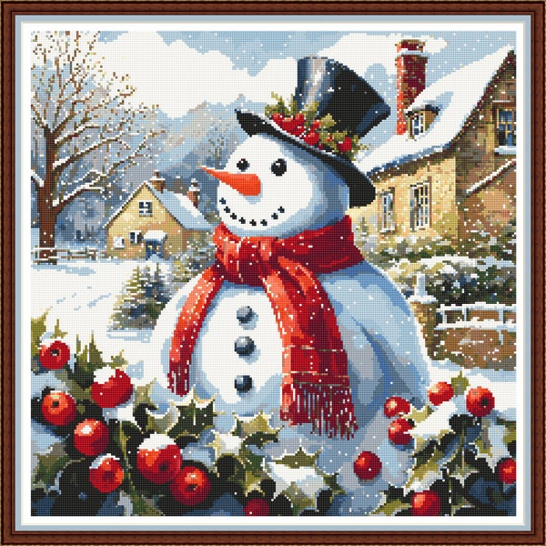 Villaggio Pupazzo di neve - Schema punto croce digitale PDF DMC Key 49 colori 16"x16" su tela aida 14ct Pattern Keeper OPPURE stampa a casa