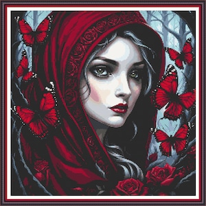Gothic Butterflies - PDF digital cross stitch pattern DMC Key 45 colours 18&quot;x18&quot; on 14ct Pattern Keeper or print Whole cross Gothic Fantasy