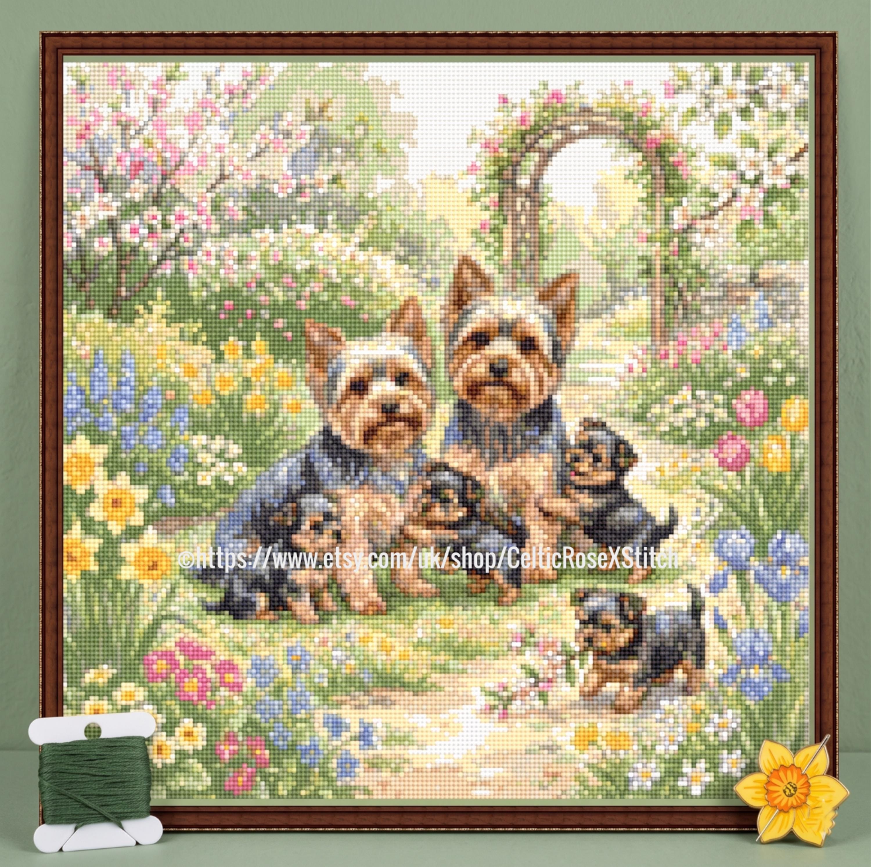 Yorkie cross stitch - Etsy 日本