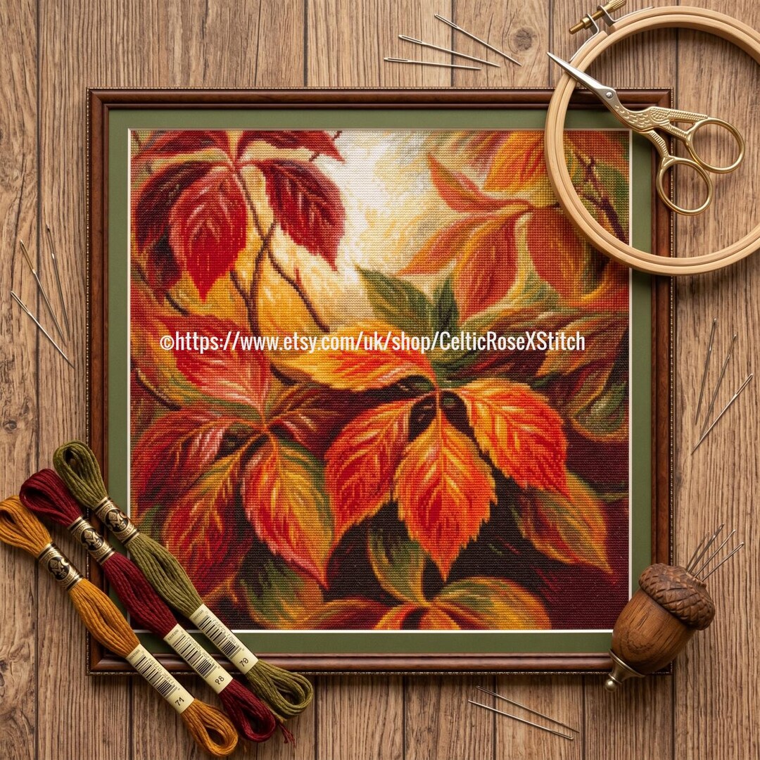 Autumn Leaves - PDF Digital Cross Stitch Embroidery Pattern - Fall ...