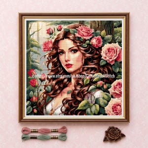 Pink Rose Fairy - pdf-borduurpatroon met kruissteek - DMC-flosdraad, Digitaal, download