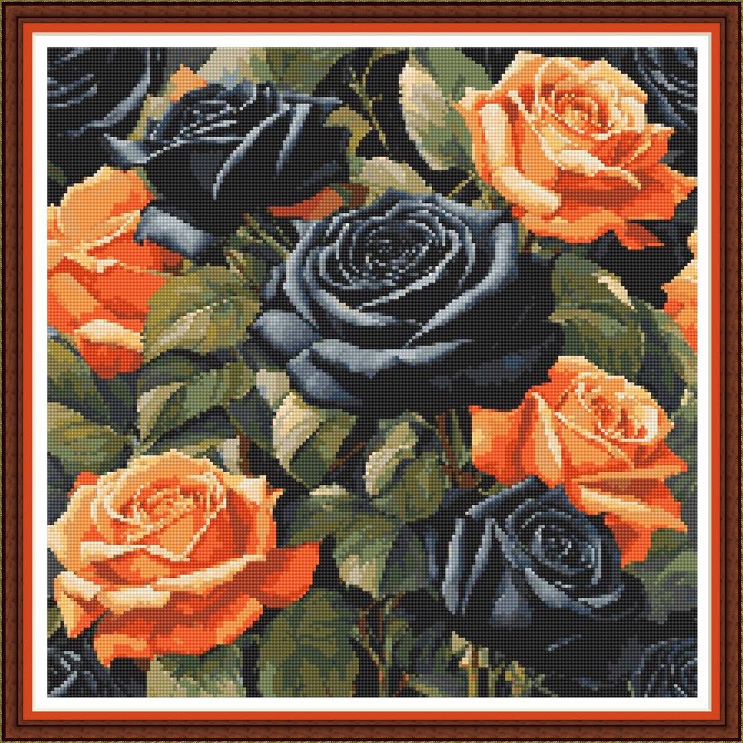 Halloween Roses - PDF Digital Cross Stitch Pattern DMC Key 36 Colours ...