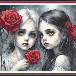Gothic Friends - PDF Digital cross stitch pattern DMC Key 75 colours 21 1/2&quot;x14 1/2&quot; on 14ct Pattern Keeper or print at home