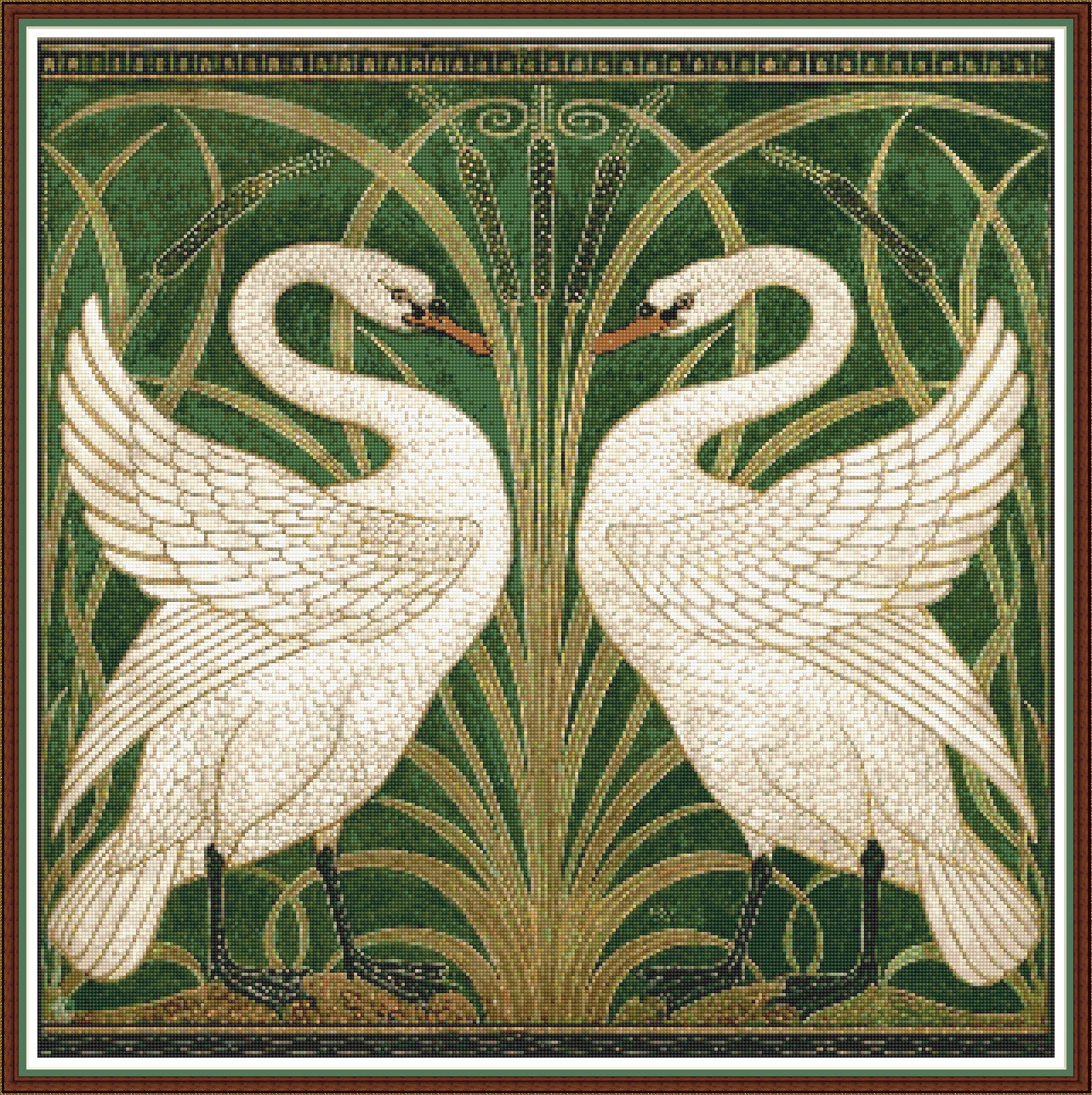 Art Nouveau Swans PDF Digital Cross Stitch Pattern DMC Key 66 Colours ...