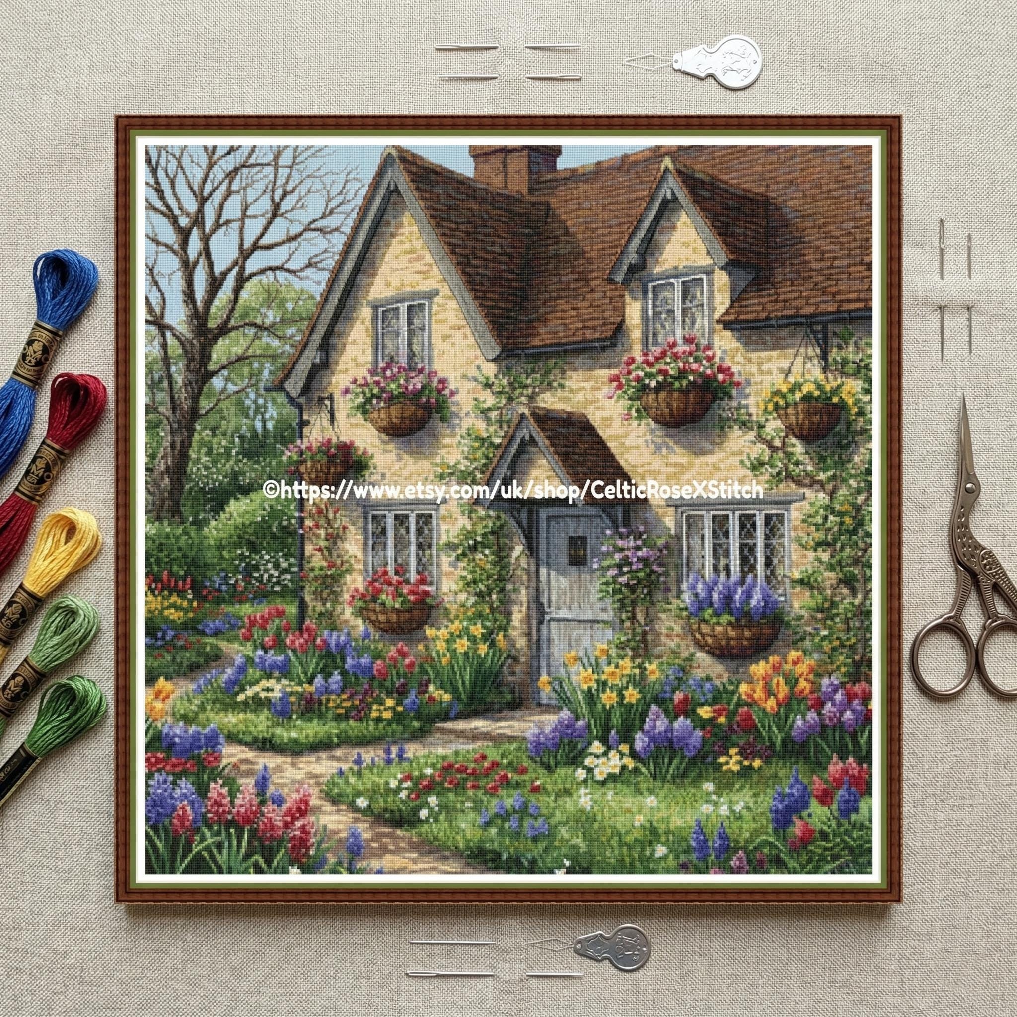 Cozy Cottage Garden Flowers Cross Stitch Pattern - Detailed PDF 99 DMC ...