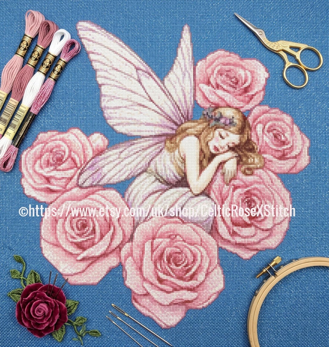 Rosebud Flower Fairy - PDF Digital Cross Stitch Embroidery Pattern ...