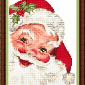 Cheeky Santa - PDF Digital cross stitch pattern7 1/4&quot; x 10 1/2&quot; on 14ct 38 DMC Colours Pattern Keeper compatible or print at home  Christmas