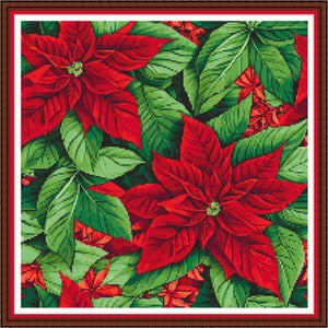 Christmas Poinsettias - PDF digital cross stitch pattern DMC Key 29 colours 14&quot;x14&quot; on 14ct aida Pattern Keeper or print at home Flowers