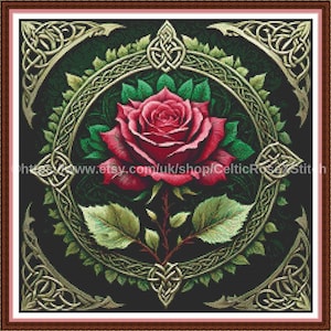 Irish Rose Celtic Knot - PDF digital cross stitch pattern DMC Key 55 colours 16&quot;x16&quot; 41cms on 14ct Pattern Keeper/Print Ireland Flower