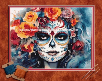 Day Of The Dead PDF digital download fantasy cross stitch embroidery pattern - Dia de los Muertos Celebration Chart
