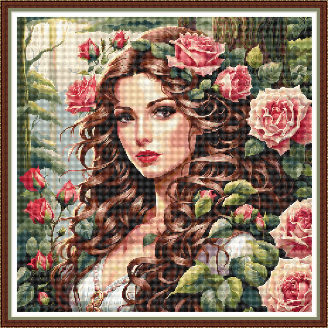 Pink Rose Fairy - PDF Digital Cross Stitch Pattern Fantasy DMC Key 67 ...