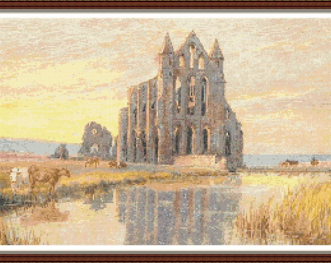 Sunset Over Whitby Abbey - PDF Digital Cross Stitch Pattern DMC Key 75 ...