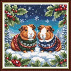 Christmas Guinea Pigs - PDF digital cross stitch pattern DMC Key 55 colours 14&quot;x14&quot; on 14ct Pattern Keeper/print at home Whole cross