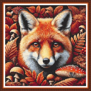 Fox In The Forest 1 - PDF digital cross stitch pattern DMC Key 59 colours 16&quot;x16&quot; on 14ct Pattern Keeper/print Whole cross Autumn Wildlife
