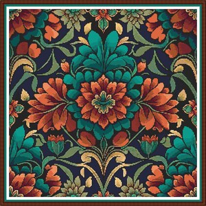 Jugendstil Blumen - PDF Digitales Kreuzstichmuster DMC Key 55 Farben 45 cm x 45 cm auf 14ct Aida Pattern keeper oder zum ausdrucken zu Hause