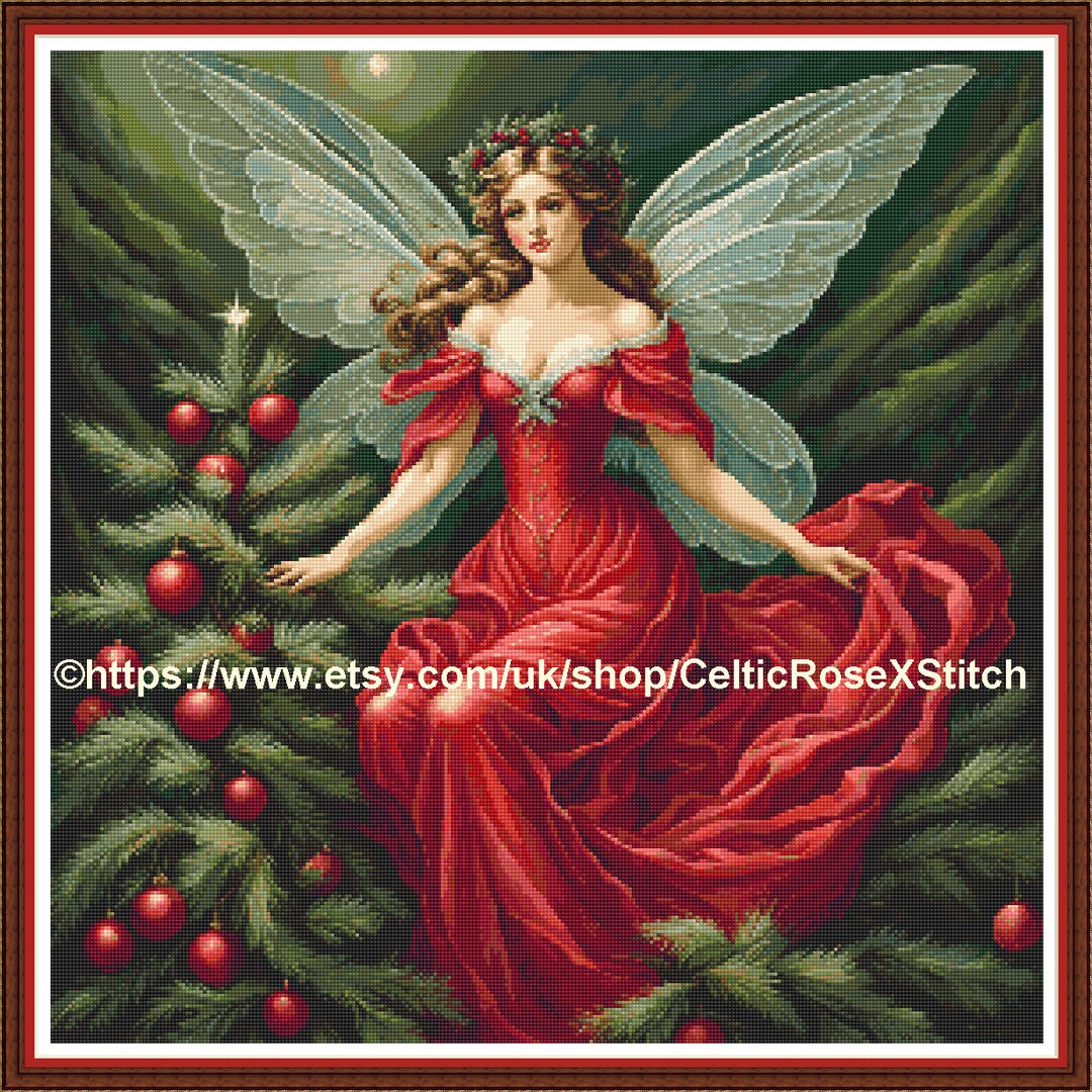 Victorian Christmas Fairy PDF Digital Printable Cross Stitch Embroidery ...