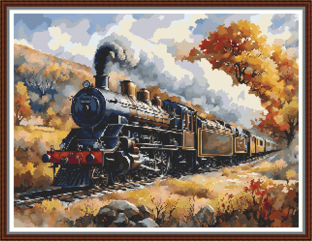 Steam Train in Autumn - PDF Digital Cross Stitch Pattern DMC Key 64 ...