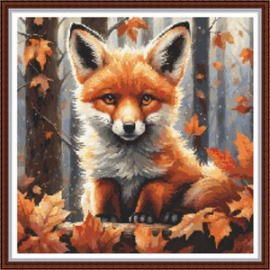 Woodland Fox Cub 2 - PDF Digital cross stitch pattern DMC Key 49 colours 14&quot;x14&quot; on 14ct Pattern Keeper or print Whole cross Autumn