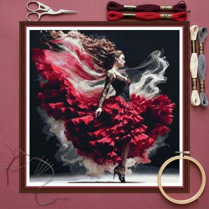 Flame Dancer - PDF Digital printable cross stitch embroidery pattern Spain Spanish Dancing Passion Andalusia