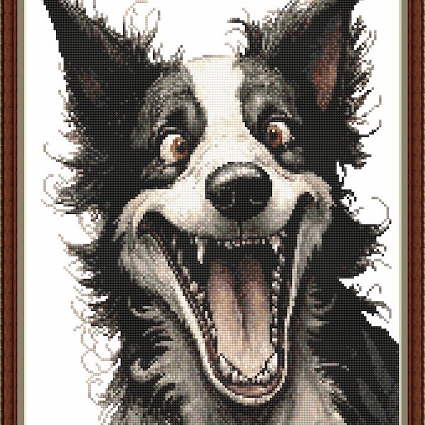 Border Collie Smile - PDF cross stitch pattern DMC key 42 colours 10 3/4"x14 1/2" on 14ct Whole Cross Pattern Keeper or print at home