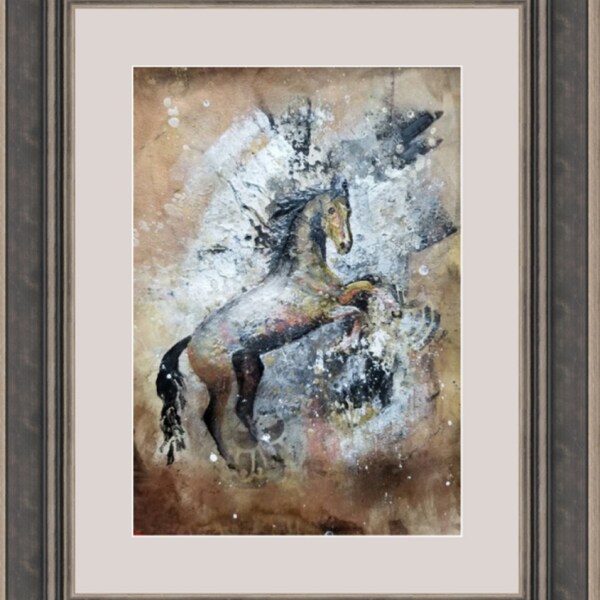 Horse mixed media painting art on papier Clairefontaine,  gallery wall,  A4 by Tatiana Le Metayer