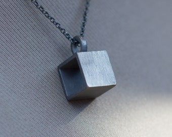 Halskette Kubus Anhänger geometrischer Schmuck Silber schwarz