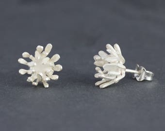Silver stud earrings Snow Bloom