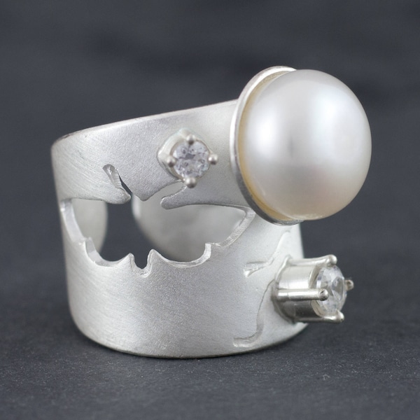 Breiter Ring Silber "Perle" ausgefallene Ringe Silberschmuck außergewöhnlicher Schmuck Statement Ring Größe 51-65