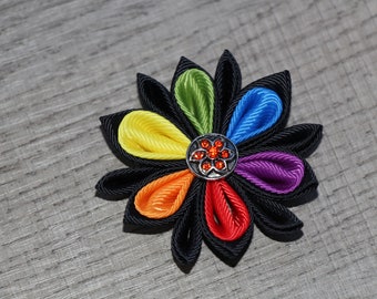 LGBT Flower Pin Kanzashi Flower Pin Rainbow Buttonhole Gift Gay Lapel Pin Suit Groom boutonniere Rainbow Lapel Pin Men/'s Lapel Brooch