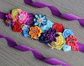 Rainbow Flower Sash Mexican Fiesta Dress Colorful Maternity Sash Boho Pregnancy Sash Gender Reveal Party Baby Shower Gift Keepsake Belt