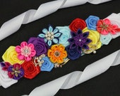 Rainbow Flower Sash Mexican Fiesta Dress Colorful Maternity Sash Boho Pregnancy Sash Gender Reveal Party Baby Shower Gift Keepsake Belt