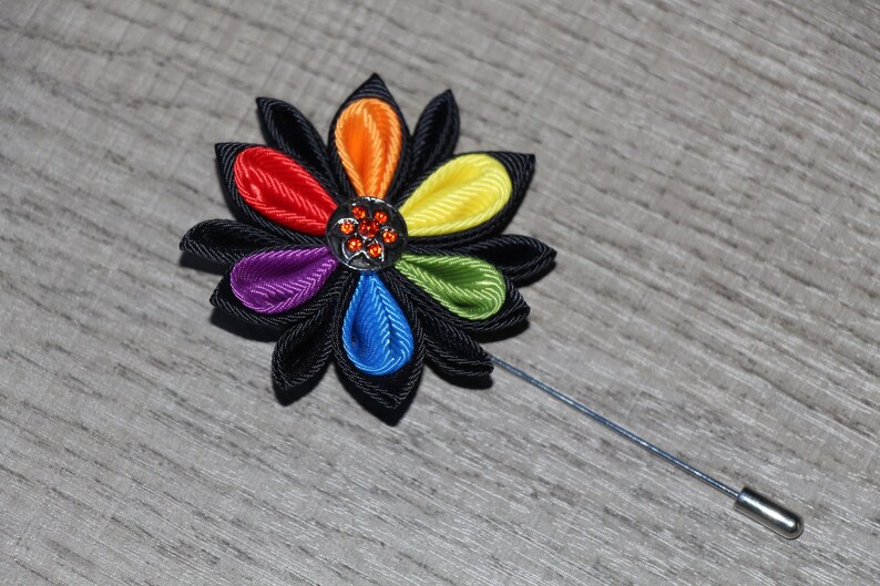 LGBT Flower Pin Kanzashi Flower Pin Rainbow Buttonhole Gift Gay Lapel Pin Suit Groom boutonniere Rainbow Lapel Pin Men/'s Lapel Brooch