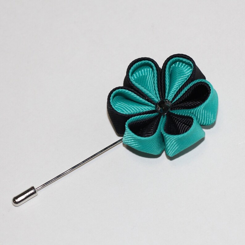 Flower Lapel Pin Turquoise Black Mens Lapel Pin Groom S Etsy