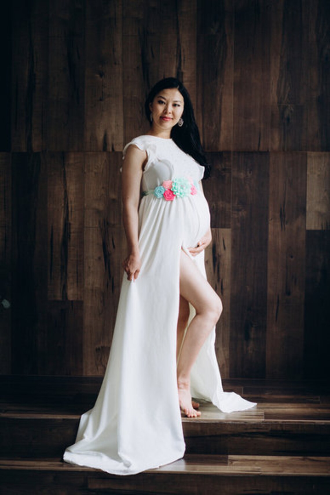 Maternity belt Pink Mint Flower Belly Belt Wedding flower Etsy