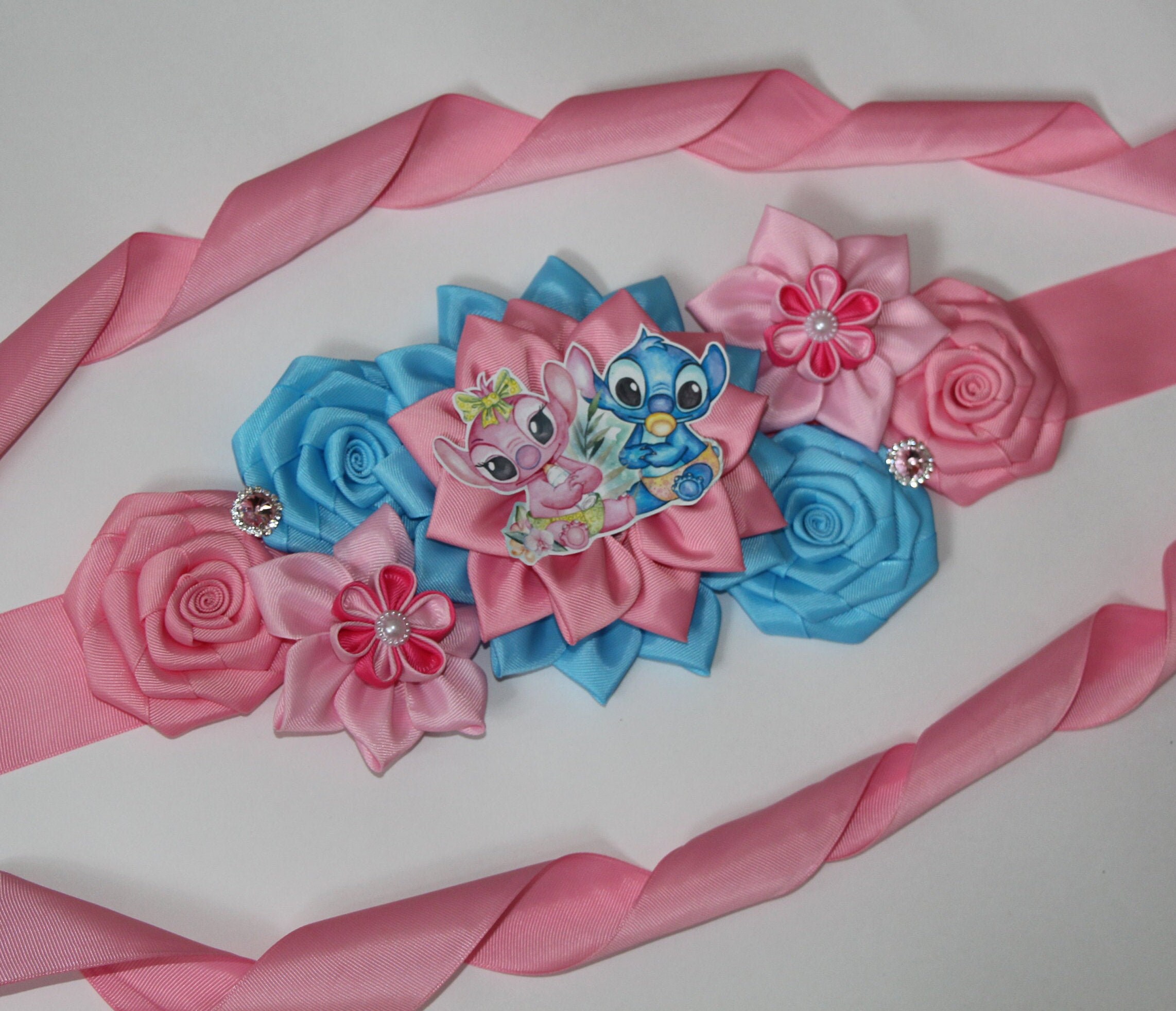 Stitch or Angel Baby Shower Belt Lilo and Stitch Flower Sash Etsy