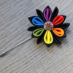 LGBT Flower Pin Kanzashi Flower Pin Rainbow Buttonhole Gift Gay Lapel Pin Suit Groom boutonniere Rainbow Lapel Pin Men/'s Lapel Brooch