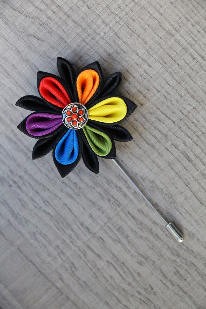 LGBT Flower Pin Kanzashi Flower Pin Rainbow Buttonhole Gift Gay Lapel Pin Suit Groom boutonniere Rainbow Lapel Pin Men/'s Lapel Brooch