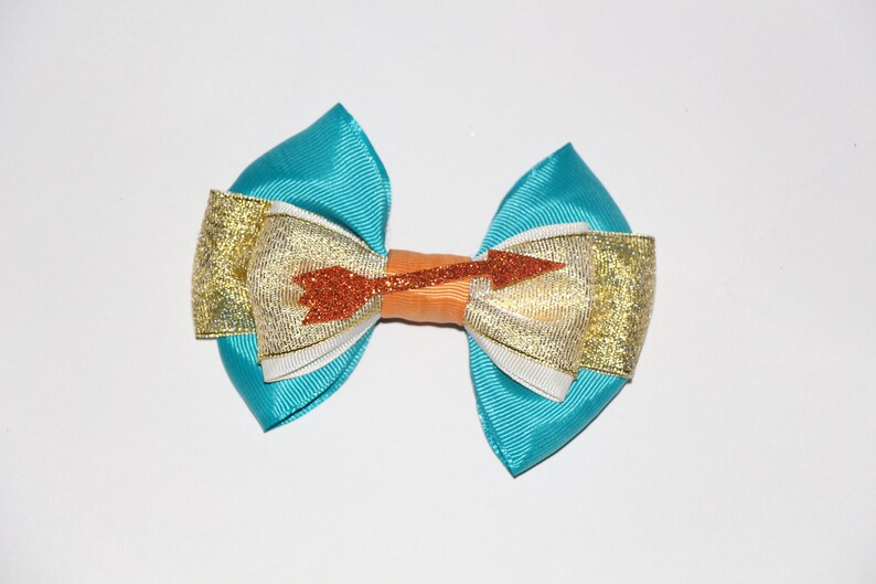 Merida Bow Merida and Arrow Merida Bows Disney Princess Acceessories Turquoise Bows Teal Gold Bow Disney Hair Bow Brave Bow Hair Clip